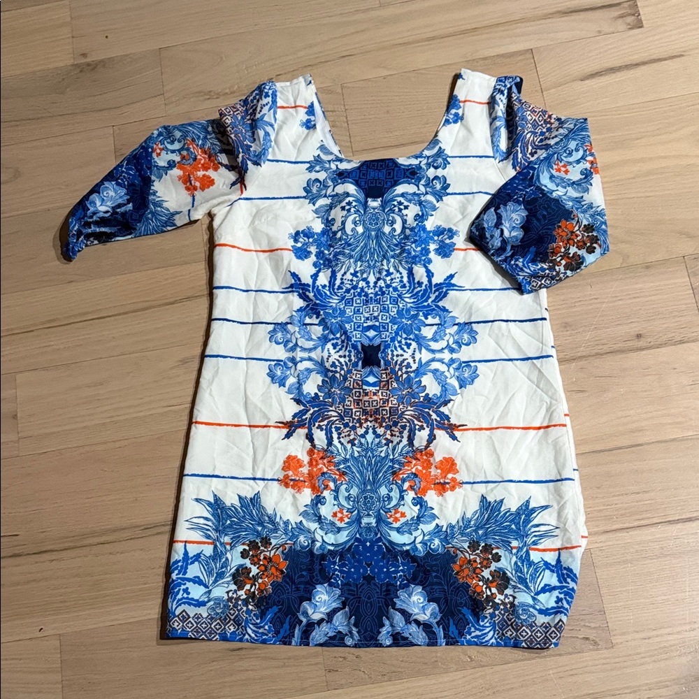 Orange, Blue and White Floral Dress